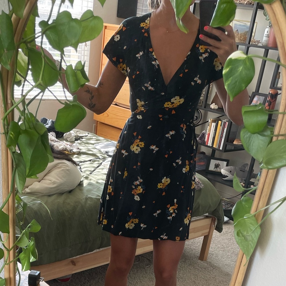 Black floral wrap dress